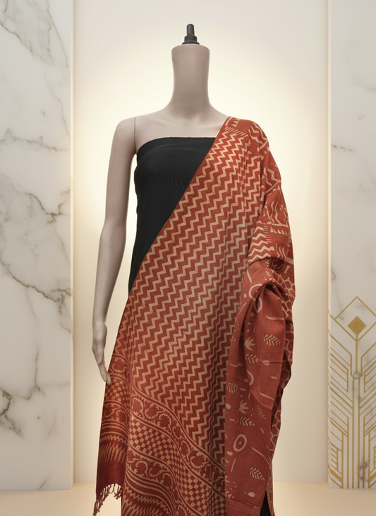 Ajrak Agni Rekha | Handwoven Dupatta
