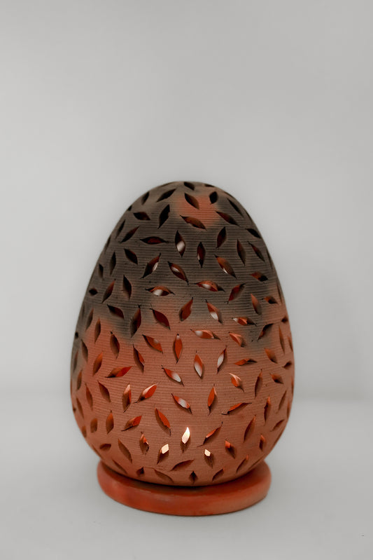 Terracotta Coconut T-Light Holder (Leaf Cut)