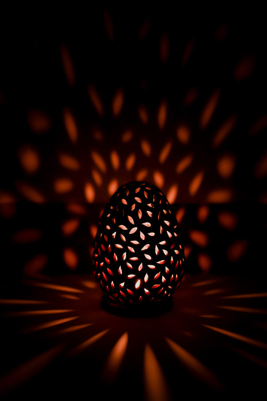 Terracotta Coconut T-Light Holder (Leaf Cut)