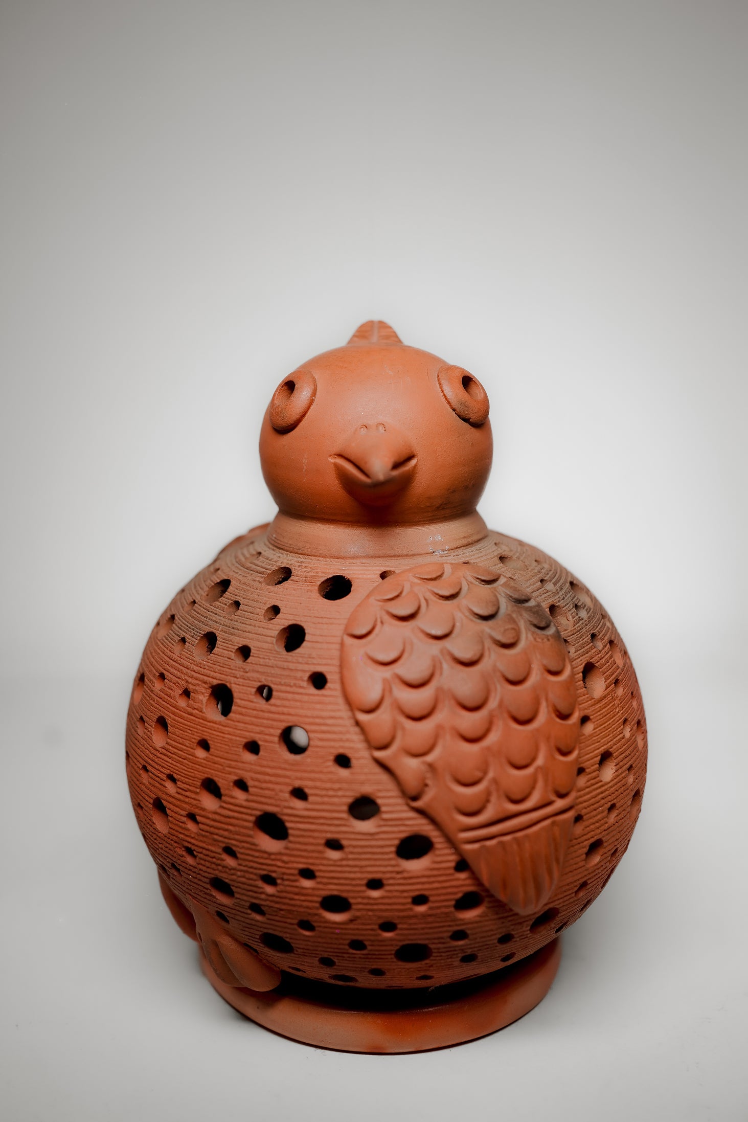 Terracotta Bird T-Light Holder (Feather & Dot Cutwork)