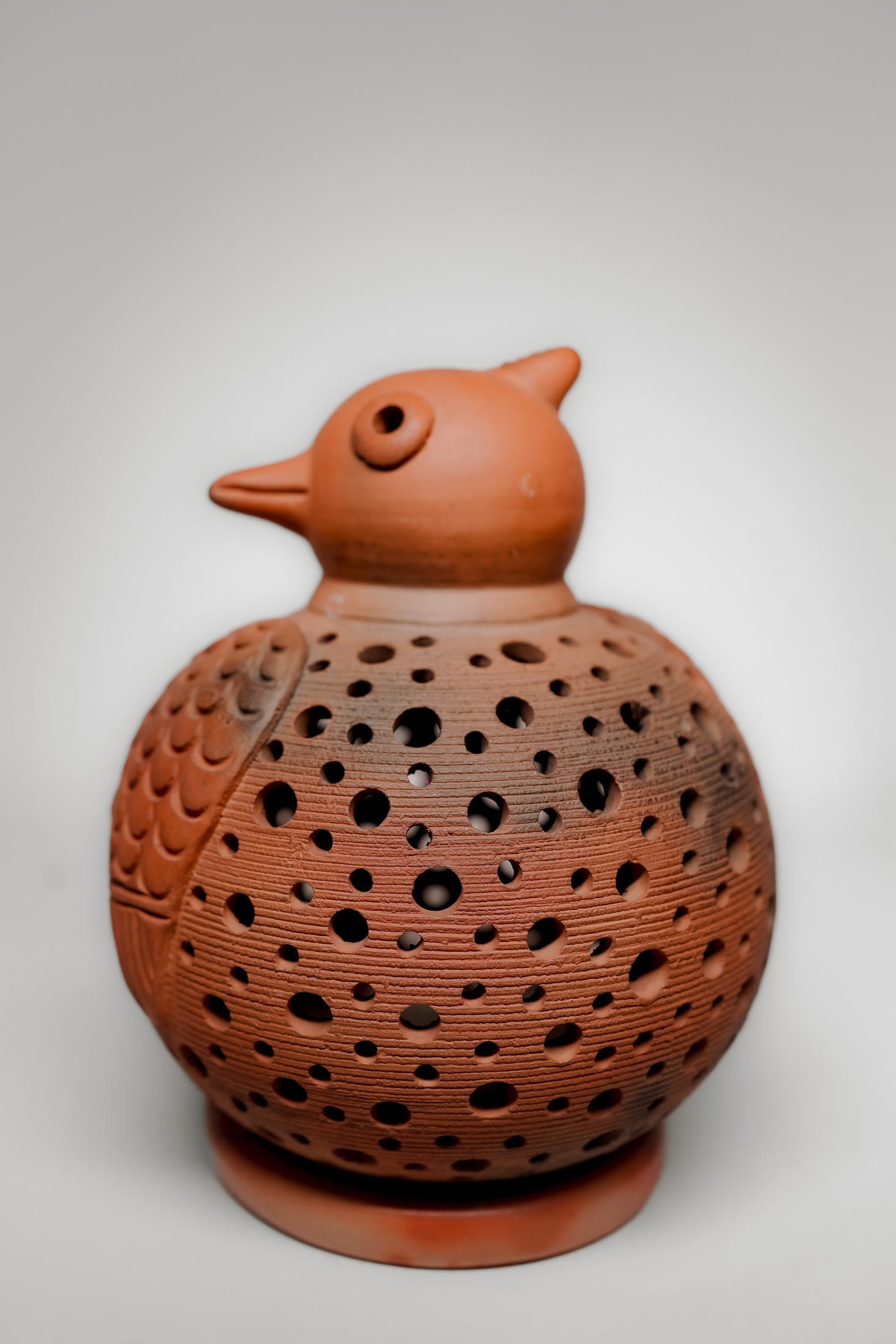 Terracotta Bird T-Light Holder (Feather & Dot Cutwork)