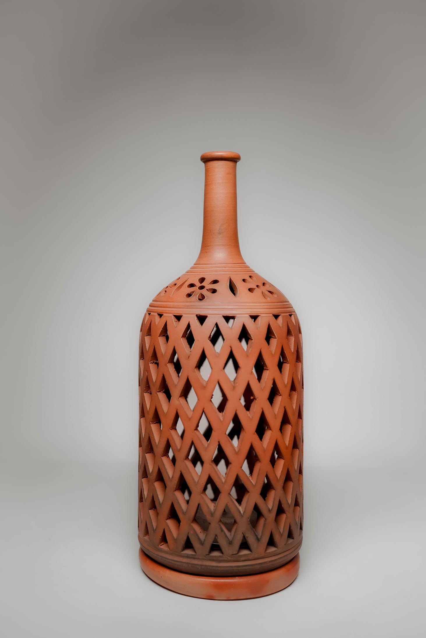 Terracotta Bottle T-Light Holder (Geometric Jali)