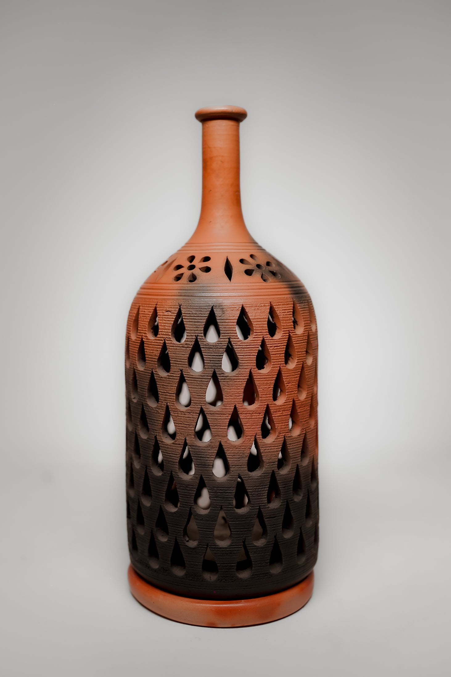 Terracotta Bottle T-Light Holder (Geometric Jali)