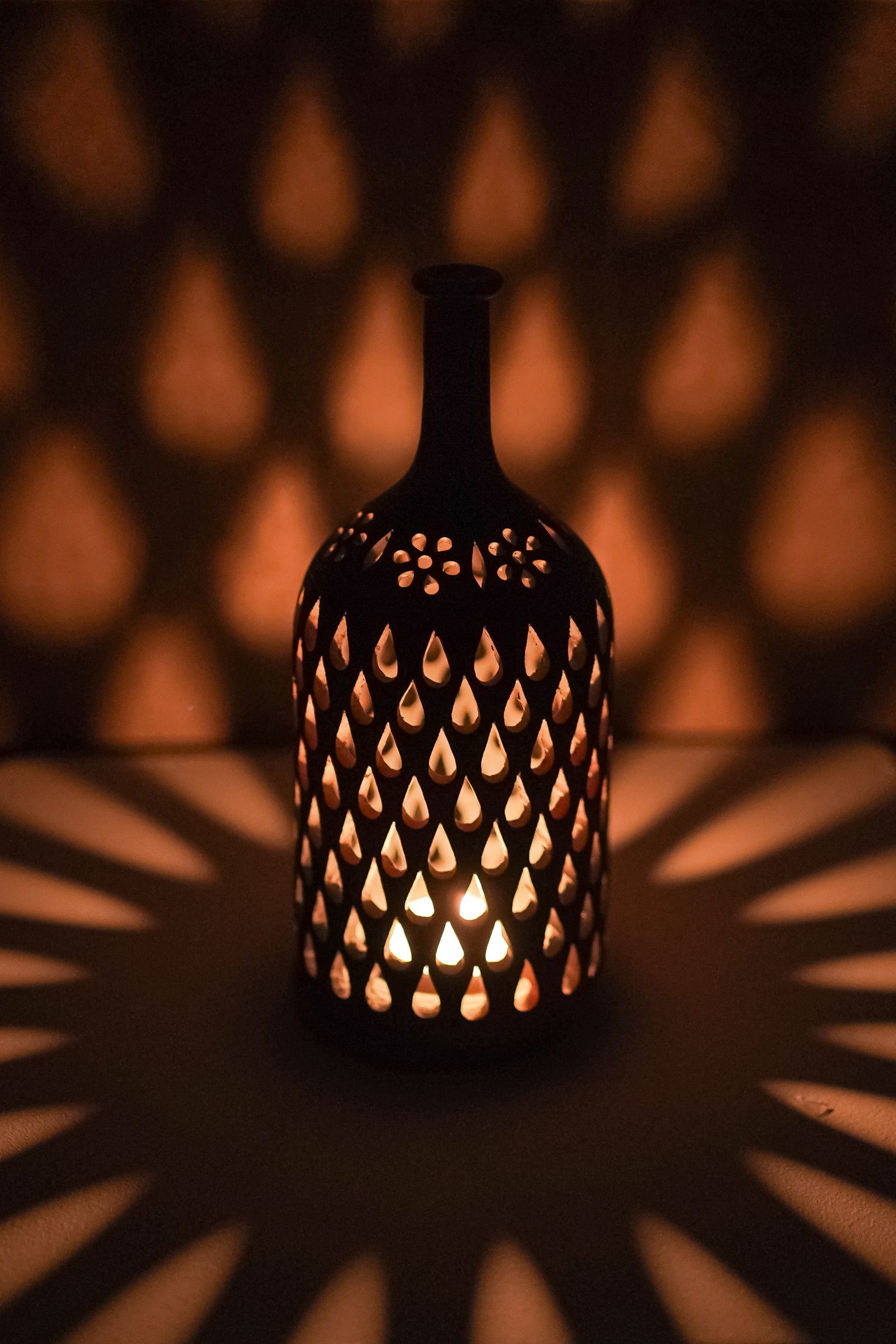 Terracotta Bottle T-Light Holder (Geometric Jali)