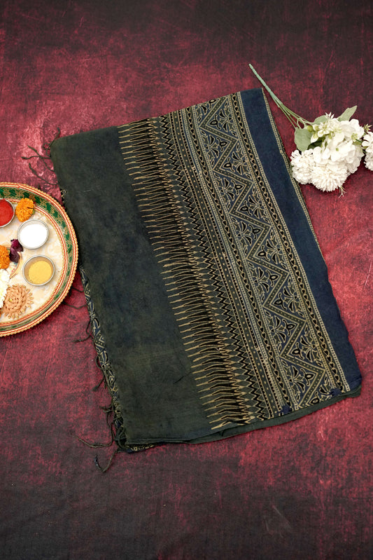 Ajrak Neelam | Handwoven Saree