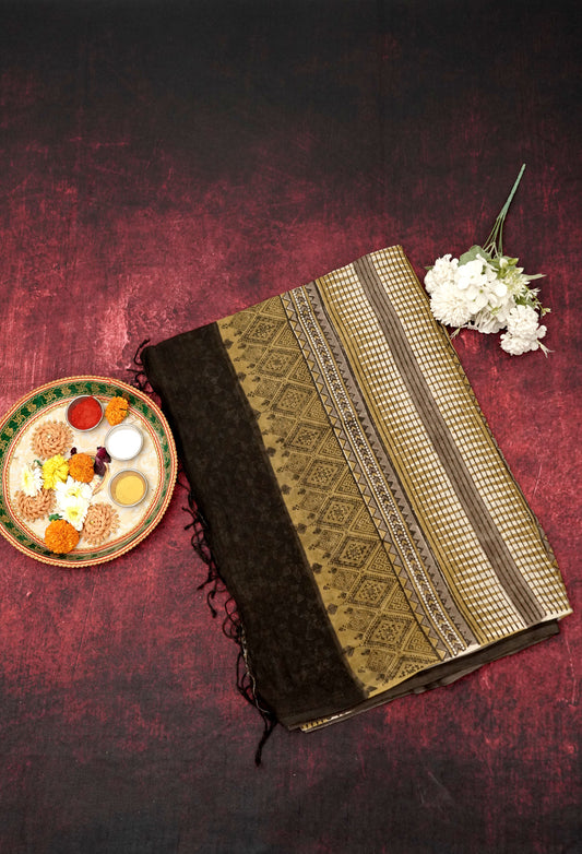 Ajrak Gulabi Rang | Handwoven Saree