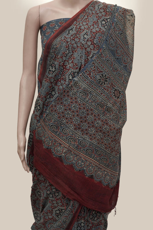 Ajrak Gulnaar Rang Saree