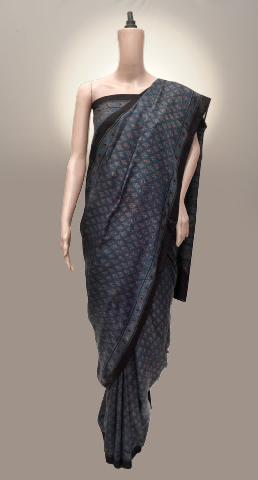 Handloom Malbari Silk Ajrak Saree
