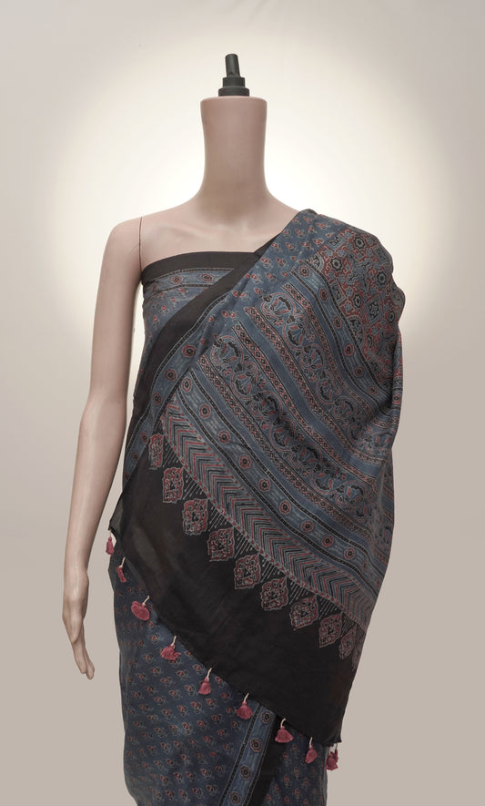 Handloom Malbari Silk Ajrak Saree