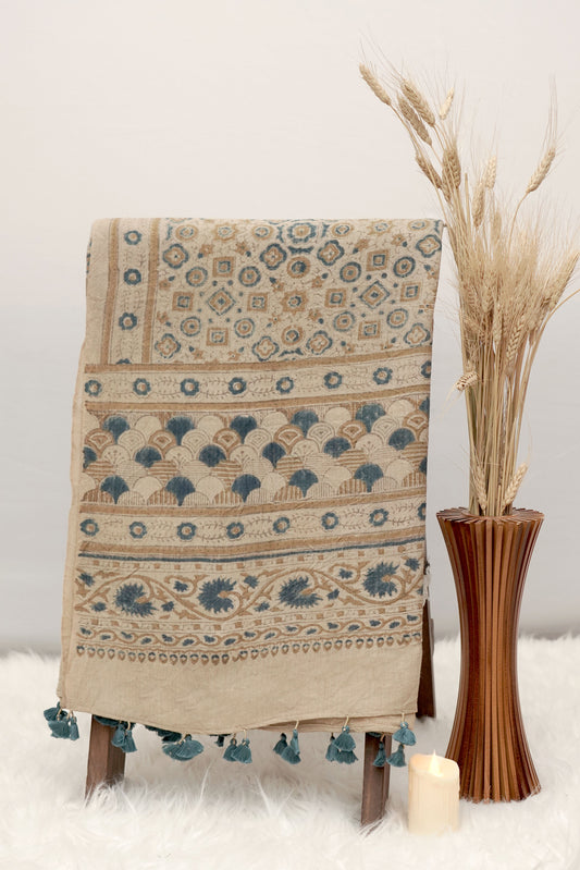 Ajrak Neel Tara | Handwoven Dupatta