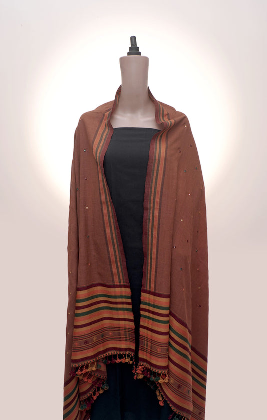 Autumn Glow Mirrorwork Wool Shawl