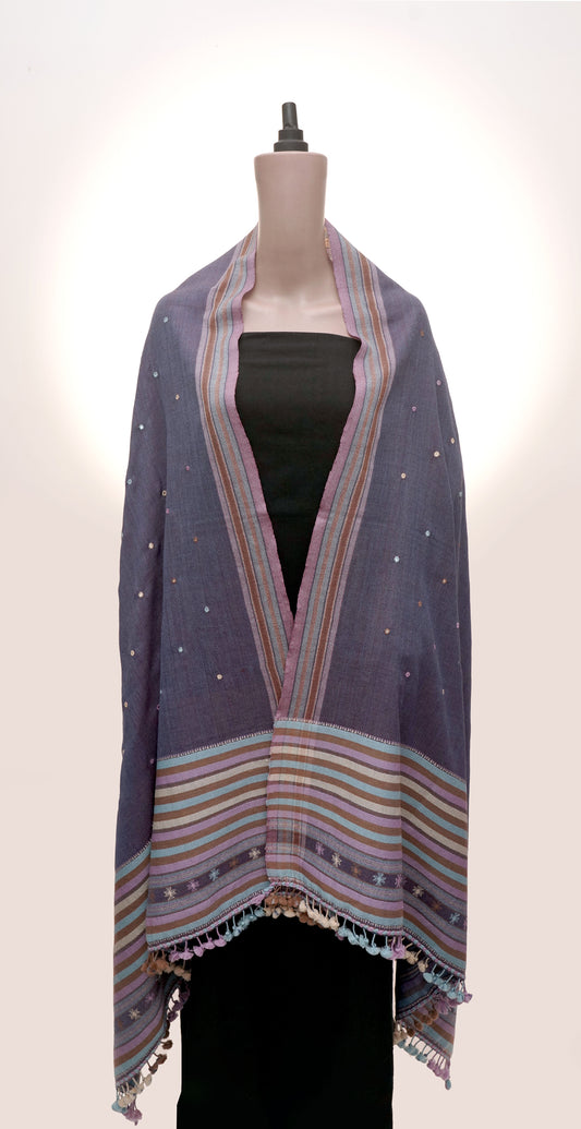 Misty Lilac Mirrorwork Wool Shawl