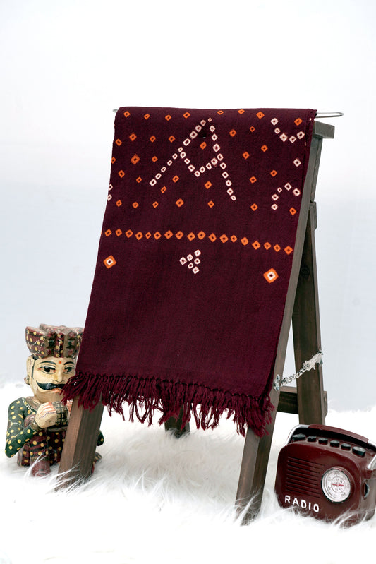 Maroon Geometrics | Bandhani Wool Handwoven Stall