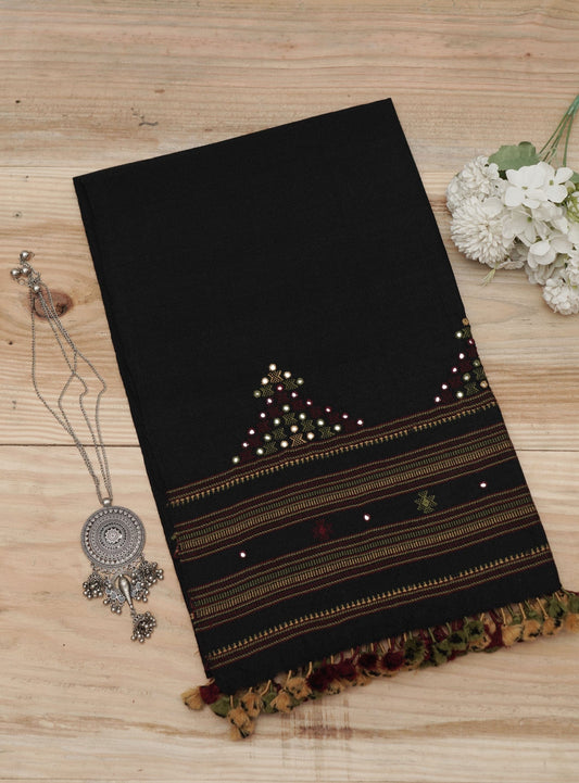 Midnight Oasis – Wool Mirrorwork Stall | Handwoven Kutch Weaving