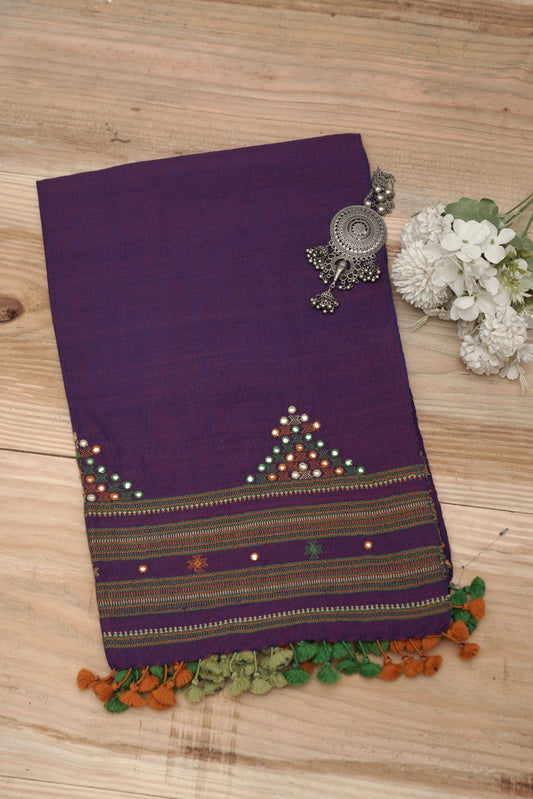Royal Plum | Wool Mirrorwork Handwoven Kutch Stall