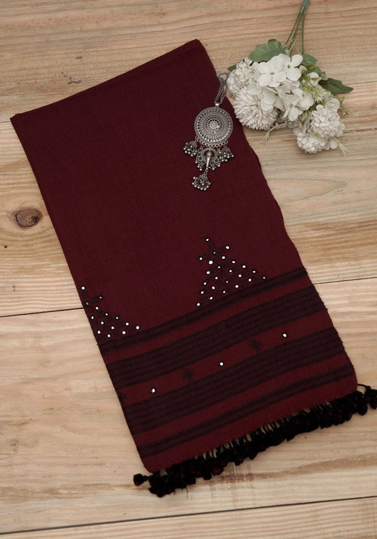 Maroon Heritage | Wool Mirrorwork Handwoven Kutch Stall