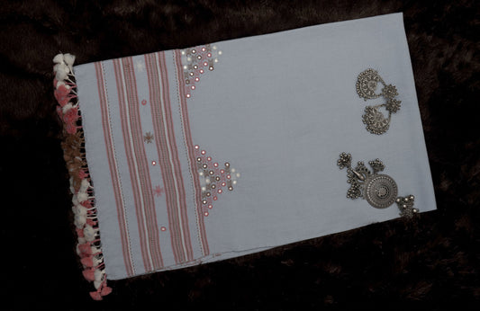Silver Dawn | Wool Mirrorwork Handwoven Kutch Stall