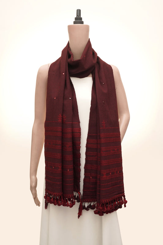 Maroon Mirage Wool Mirrorwork Stall