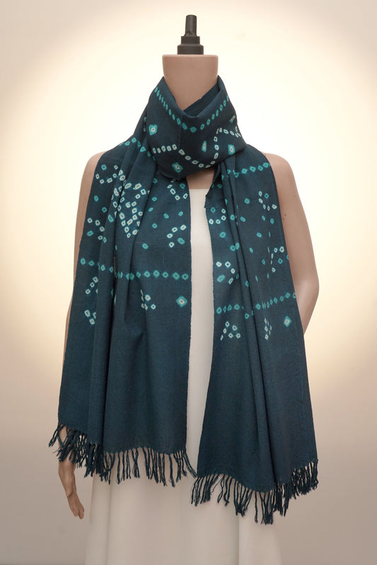 Teal Geometric Bandhani Wool Stall
