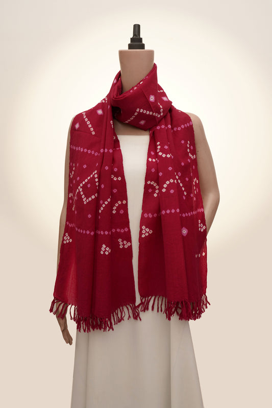 Raspberry Geometric Bandhani Wool Stall