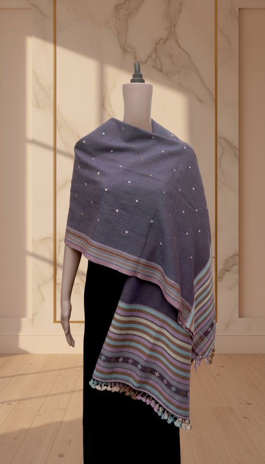 Misty Lilac Mirrorwork Wool Shawl