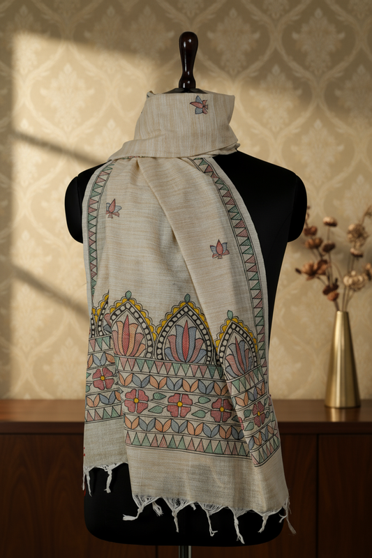 Regal Lotus Arch – Madhubani Khadi Dupatta
