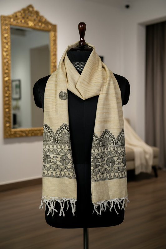 Sacred Motifs – Handpainted Madhubani Khadi Cotton Dupatta