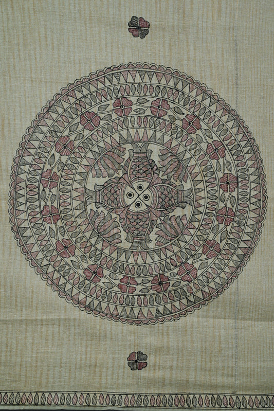 Circle of Life – Handpainted Madhubani Khadi Cotton Dupatta