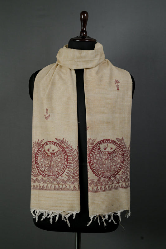 Mithila Harmony – Handpainted Madhubani Khadi Cotton Dupatta