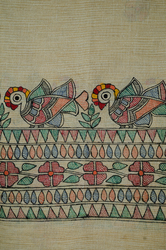Flow of Abundance – Handpainted Madhubani Khadi Cotton Dupatta