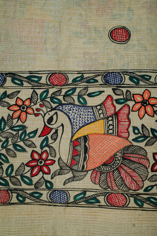 Garden Melody Handpainted Madhubani Dupatta | Khadi Cotton Ethnic Wear