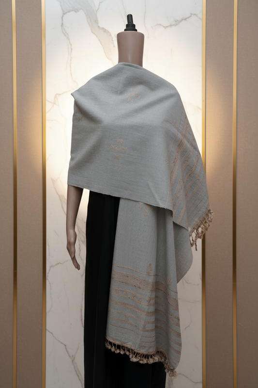 Mist Dew Wool Mirrorwork Shawl