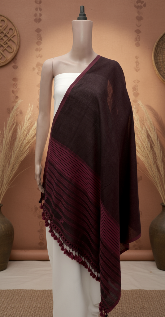 Wine Pagdi Dandhi Handwoven Dupatta