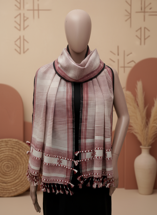 Ivory Maroon Almati Stripe Handwoven Stole