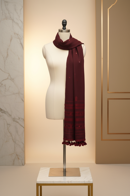Maroon Mirage Wool Mirrorwork Stall
