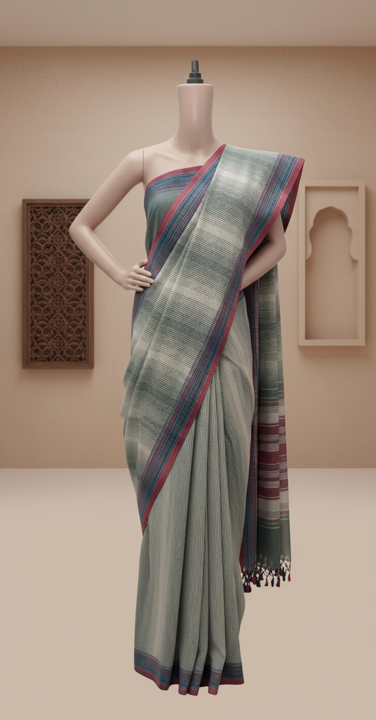 Rainbow Pagdi Stripe Handwoven Cotton Saree