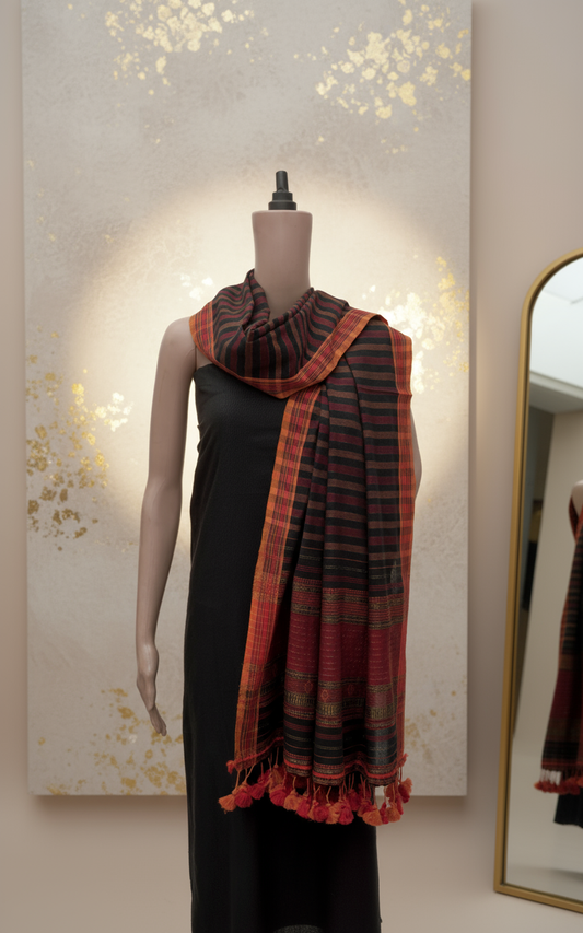 Ember Glow Pagdi Zari Handwoven Dupatta