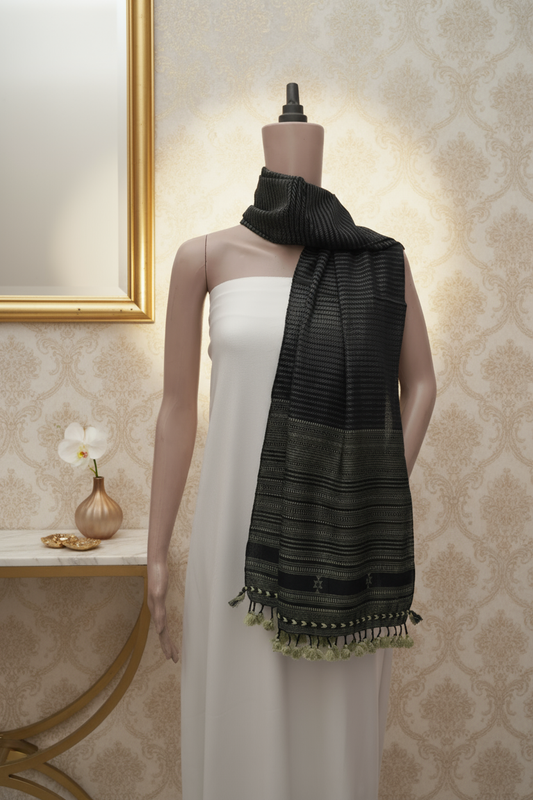 Midnight Olive Pagdi Stripe Handwoven Stall