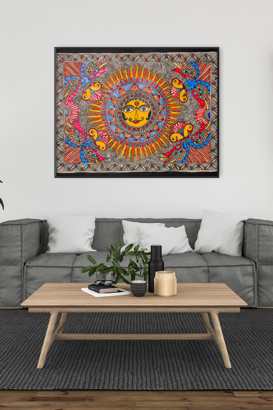 Handcrafted Surya Drishti Painting – Madhubani Decorative & Devotional Art